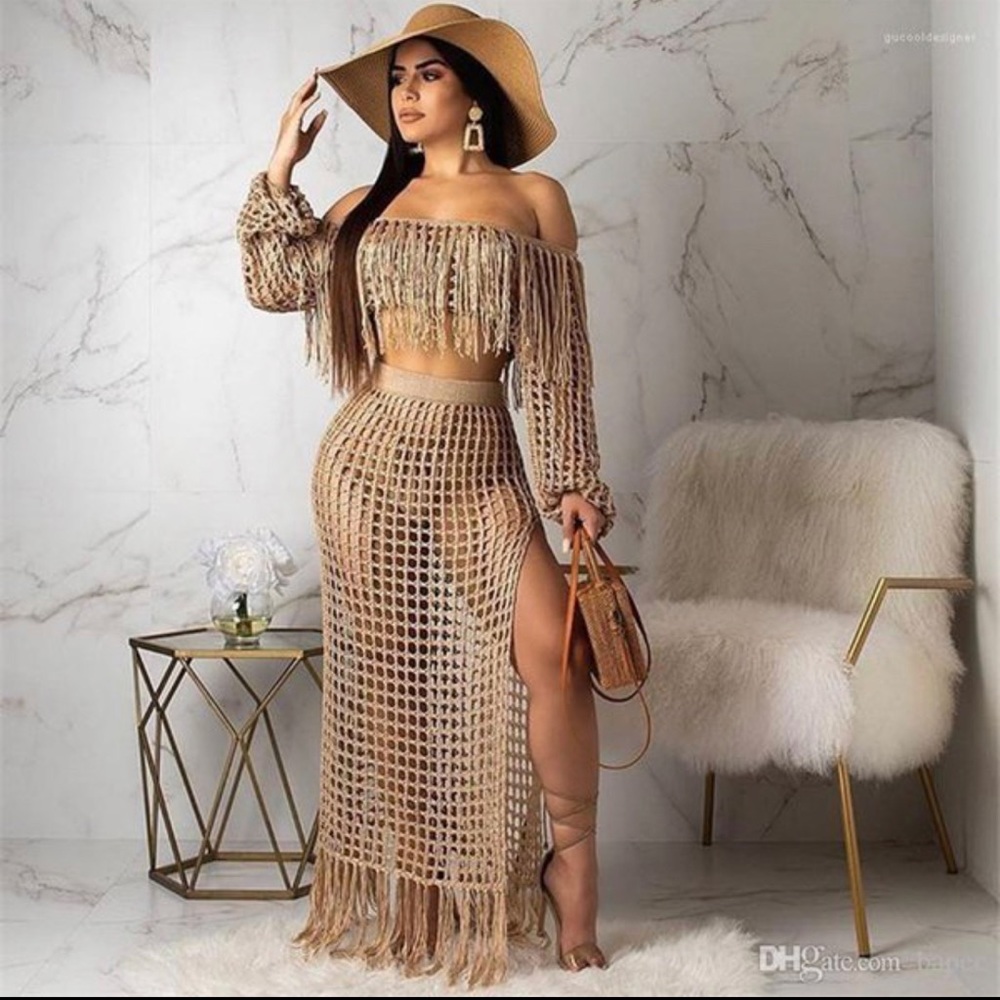 Sexy two piece knitted, Tassel swimsuit cover-up.